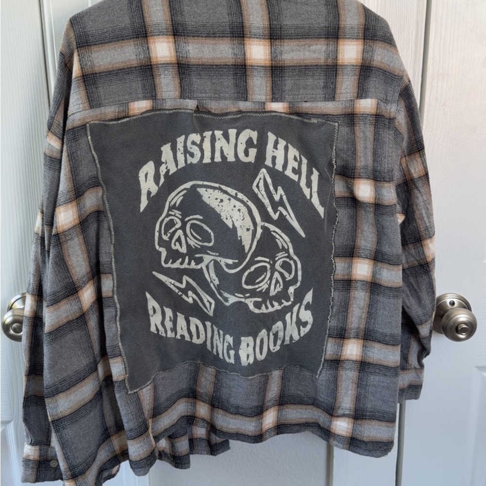 Plaid Flannel Shirt with Skull Graphic